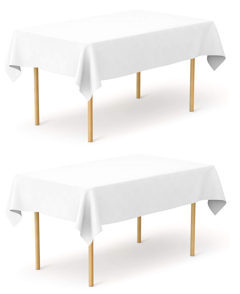 Pomp Pure White 60" x 102" Poplin Polyester Tablecloth (2 Pack) | Wrinkle + Stain Resistant Easy Care Premium Fabric | Fits 6FT Rectangle Table - Image 1